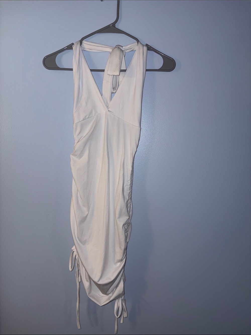 White Halter Ruched Bodycon Dress